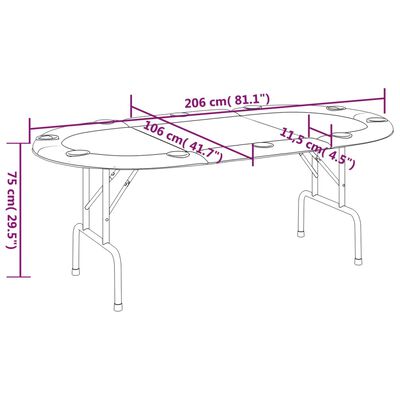 vidaXL Skládací deska na poker pro 10 hráčů zelená 206 x 106 x 75 cm