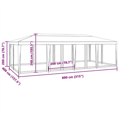 vidaXL Party stan s 12 síťovanými bočnicemi bílý 8 x 4 m HDPE