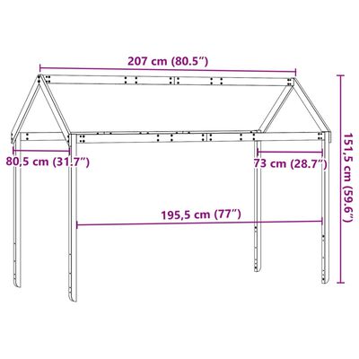 vidaXL Střecha na dětskou postel hnědá 207x80,5x151,5 cm borové dřevo