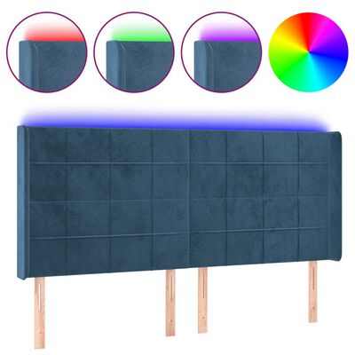 vidaXL Čelo postele s LED tmavě modré 163 x 16 x 118/128 cm samet