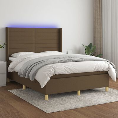 vidaXL Box spring postel s matrací a LED tmavě hnědá 140x200 cm textil