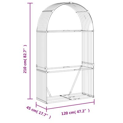 vidaXL Stojan na dřevo hnědý 120 x 45 x 210 cm pozinkovaná ocel