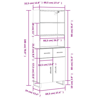 vidaXL Skříň highboard šedá sonoma 69,5 x 34 x 180 cm kompozitní dřevo