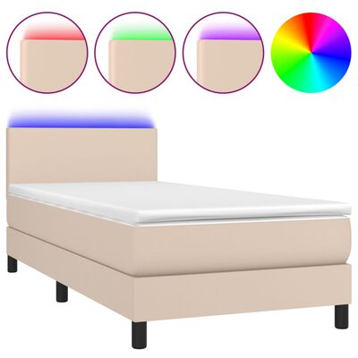 vidaXL Box spring postel matrace a LED cappuccino 80x200 cm umělá kůže