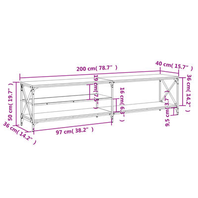 vidaXL TV skříňka černá 200 x 40 x 50 cm kompozitní dřevo a kov