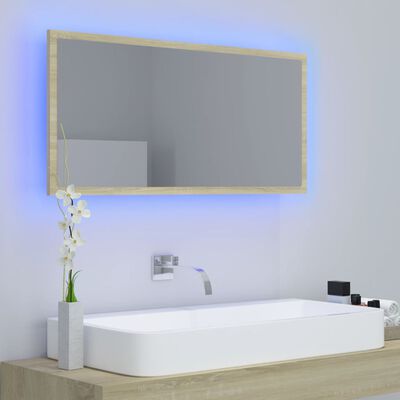 vidaXL LED koupelnové zrcadlo dub sonoma 90 x 8,5 x 37 cm akrylové