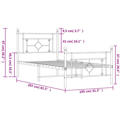 vidaXL Kovový rám postele s hlavovým a nožním čelem bílý 100 x 200 cm