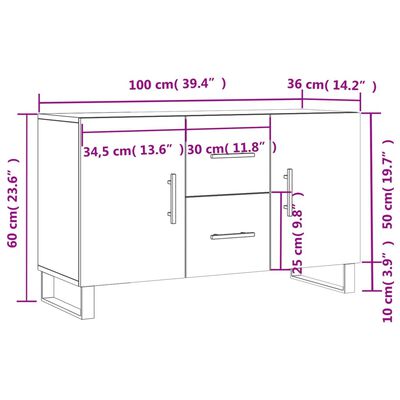 vidaXL Příborník bílý s vysokým leskem 100x36x60 cm kompozitní dřevo