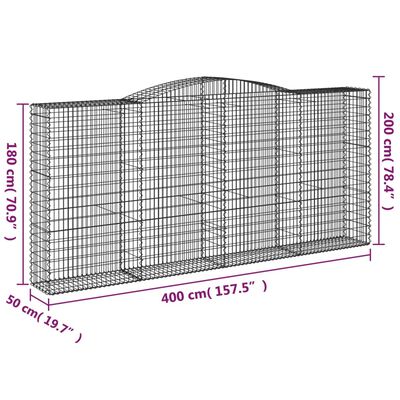 vidaXL Klenutý gabionový koš 400 x 50 x 180/200 cm pozinkované železo