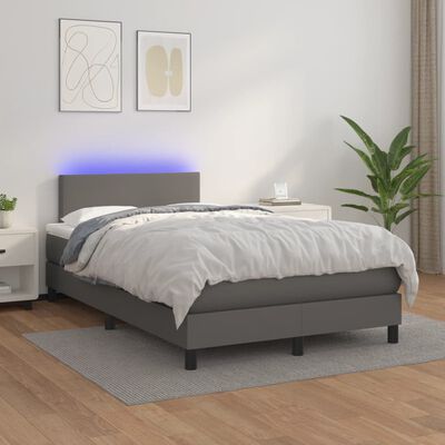 vidaXL Box spring postel s matrací a LED šedá 120 x 190 cm umělá kůže