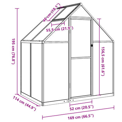 vidaXL Skleník s podkladovým rámem stříbrný 169 x 114 x 195 cm hliník