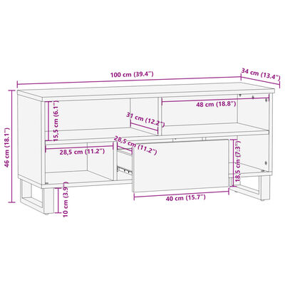 vidaXL TV skříňka hnědá 100 x 34 x 46 cm masivní mangovníkové dřevo