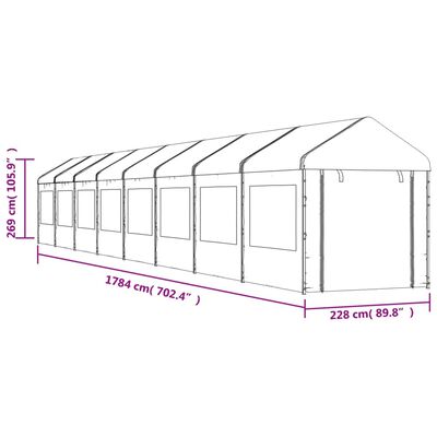 vidaXL Altán se střechou bílý 17,84 x 2,28 x 2,69 m polyethylen