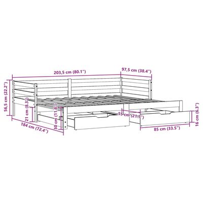 vidaXL Válenda s přistýlkou a zásuvkami bílá 90x200 cm masiv borovice