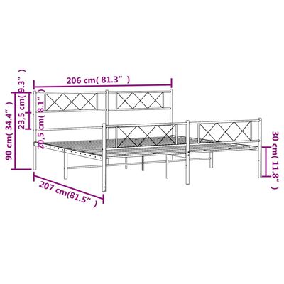 vidaXL Kovový rám postele s hlavovým a nožním čelem černý 200 x 200 cm