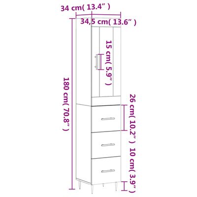 vidaXL Skříň highboard bílá 34,5 x 34 x 180 cm kompozitní dřevo