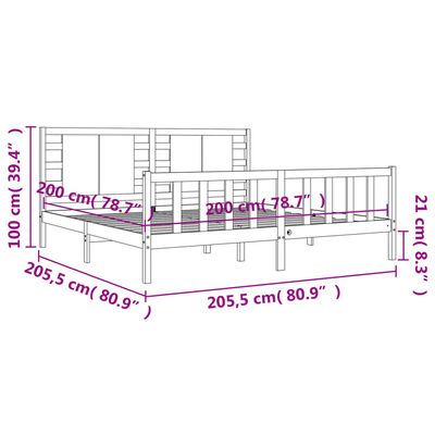 vidaXL Rám postele s čelem bílý 200 x 200 cm masivní dřevo