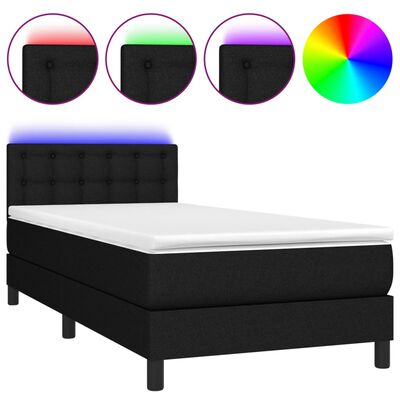 vidaXL Box spring postel s matrací a LED černá 90x190 cm textil