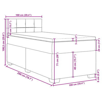 vidaXL Box spring postel s matrací tmavě zelená 100x200 cm samet