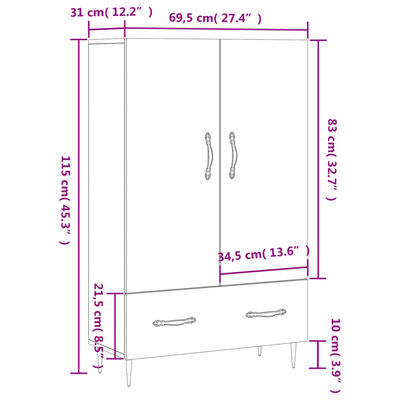 vidaXL Skříň highboard šedá sonoma 69,5 x 31 x 115 cm kompozitní dřevo