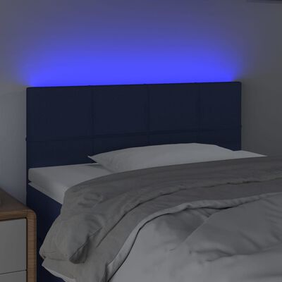 vidaXL Čelo postele s LED modré 100x5x78/88 cm textil