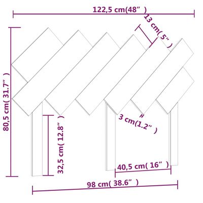 vidaXL Čelo postele šedé 122,5 x 3 x 80,5 cm masivní borovice