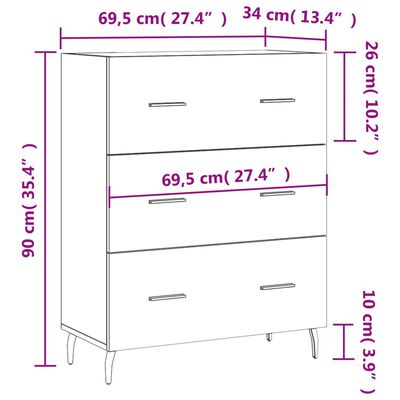 vidaXL Příborník černý 69,5 x 34 x 90 cm kompozitní dřevo