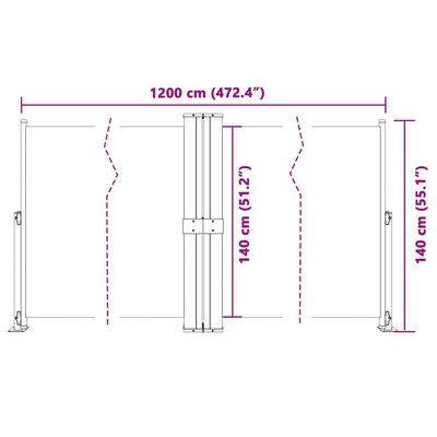 vidaXL Zatahovací boční markýza krémová 140 x 1 200 cm