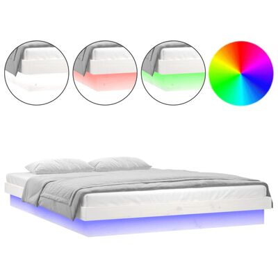 vidaXL Rám postele s LED bílý 150 x 200 cm King Size masivní dřevo