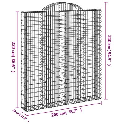 vidaXL Klenuté gabionové koše 4 ks 200x30x220/240cm pozinkované železo