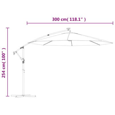 vidaXL Konzolový slunečník s LED světly ocelová tyč 300 cm azurový