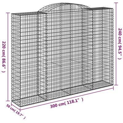 vidaXL Klenuté gabionové koše 2 ks 300x50x220/240cm pozinkované železo