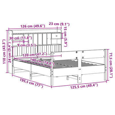 vidaXL Postel s knihovnou bez matrace bílá 120x190 cm masivní borovice