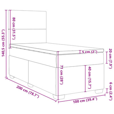 vidaXL Box spring postel s matrací světle šedá 100x200 cm samet