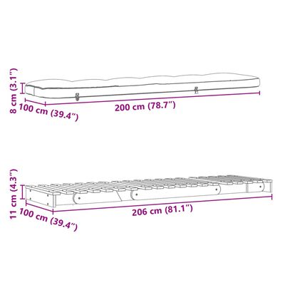 vidaXL Futonová rozkládací pohovka s matrací 100x206x11 cm borovice