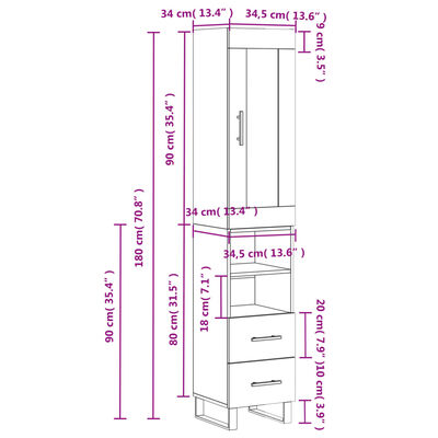 vidaXL Skříň highboard šedá sonoma 34,5 x 34 x 180 cm kompozitní dřevo