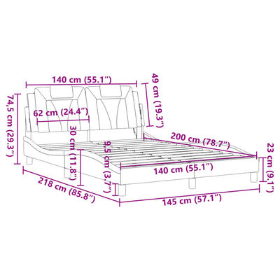 vidaXL Rám postele s LED osvětlením hnědý 140 x 200 cm umělá kůže