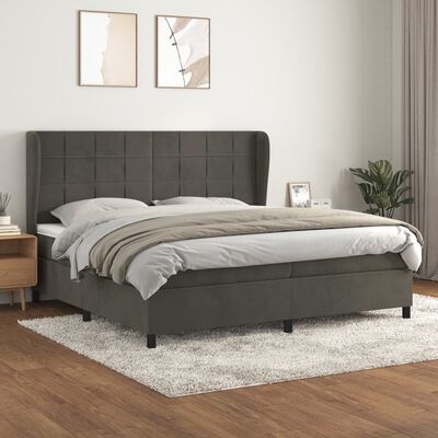 vidaXL Box spring postel s matrací tmavě šedá 200x200 cm samet