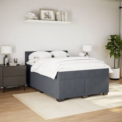 vidaXL Box spring postel s matrací tmavě šedá 160x200 cm samet