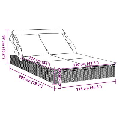 vidaXL Lehátko se skládací střechou pro 2 šedé 213x118x97 cm polyratan