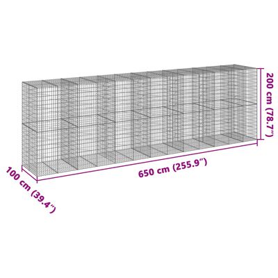 vidaXL Gabionový koš s víkem 650 x 100 x 200 cm pozinkované železo