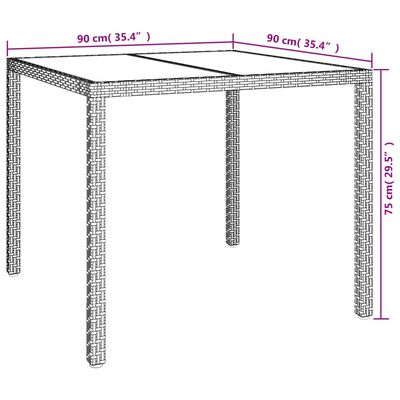 vidaXL Zahradní stůl 90 x 90 x 75 cm tvrzené sklo a polyratan bílý