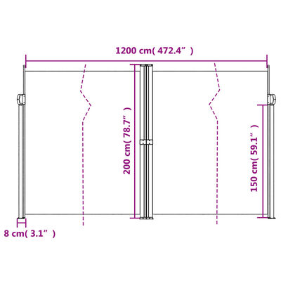 vidaXL Zatahovací boční markýza modrá 200 x 1200 cm