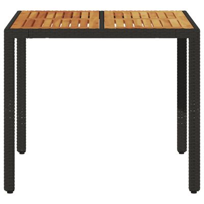 vidaXL Zahradní stůl s akáciovou deskou černý 90x90x75 cm polyratan