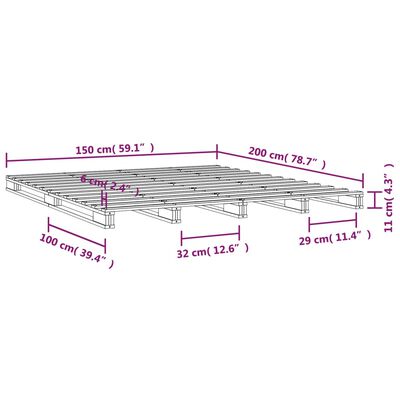 vidaXL Postel z palet 150 x 200 cm masivní borovice King Size