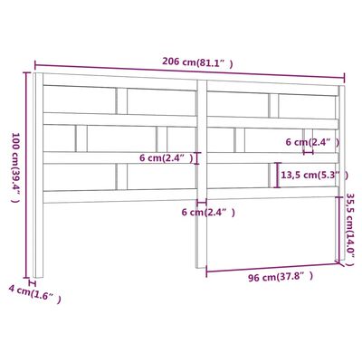 vidaXL Čelo postele medově hnědé 206 x 4 x 100 cm masivní borovice