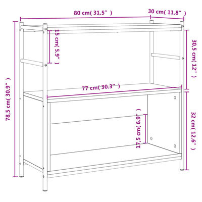 vidaXL Knihovna dub sonoma 80 x 30 x 78,5 cm kompozitní dřevo a železo