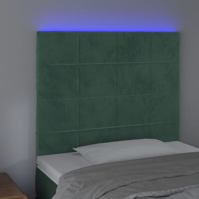 vidaXL Čelo postele s LED tmavě zelená 100x5x118/128 cm samet