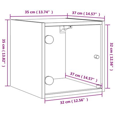 vidaXL Noční stolky se skleněnými dvířky 2 ks kouřový dub 35x37x35 cm