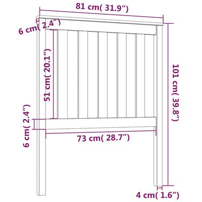 vidaXL Čelo postele černé 81 x 6 x 101 cm masivní borovice